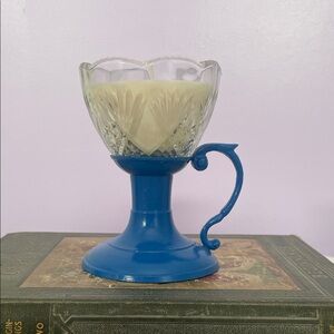 Blue metal base and Clear Glass Candle
